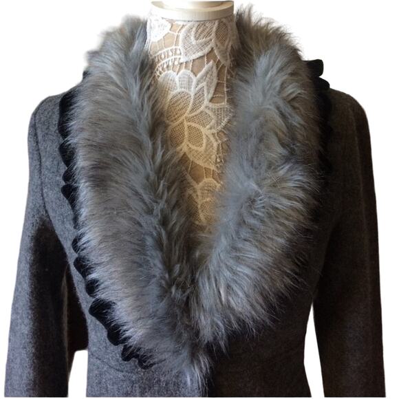 NWT Vintage Dressbarn grey jacket w faux fur & black velvet collar size medium - Picture 2 of 8